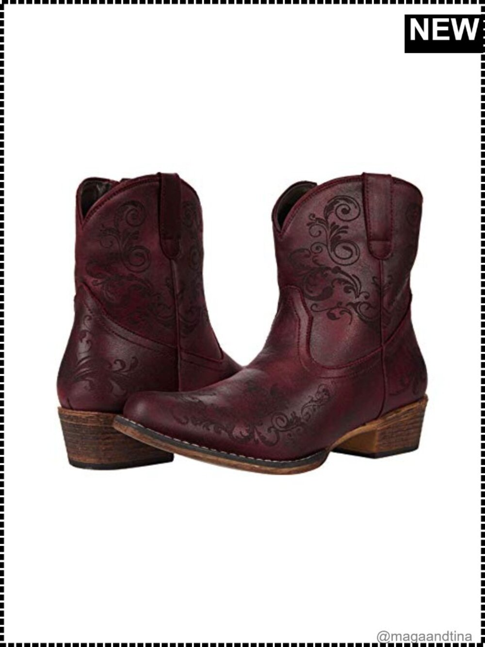 Roper Short Stuff Faux Leather Snip Toe Western Ankle Bootie Block Heel